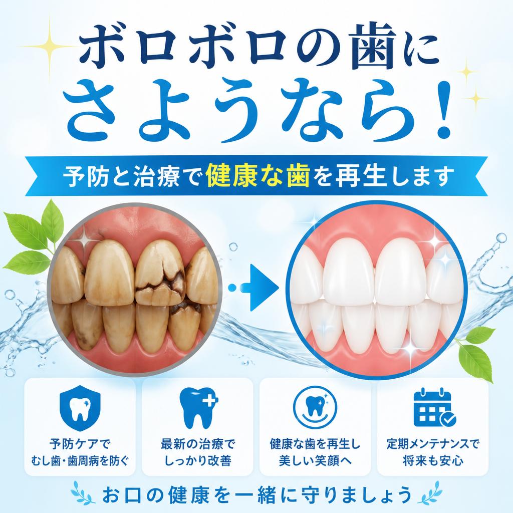 ボロボロの歯にさようなら！予防と治療で健康な歯を再生します