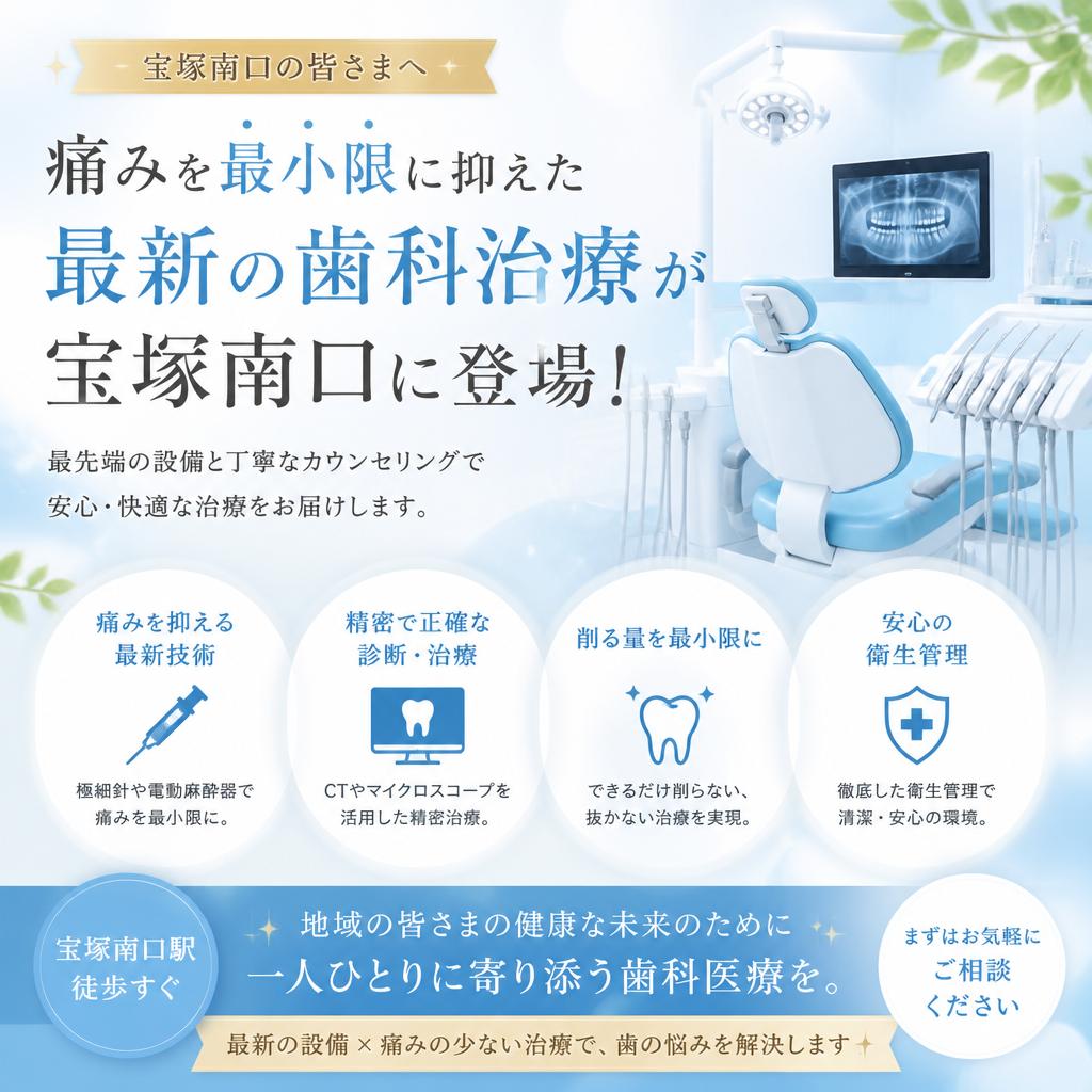 痛みを最小限に抑えた最新の歯科治療が宝塚南口に登場！